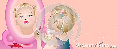 Little fashion-girl.cosmetics advertising banner template Vector Illustration
